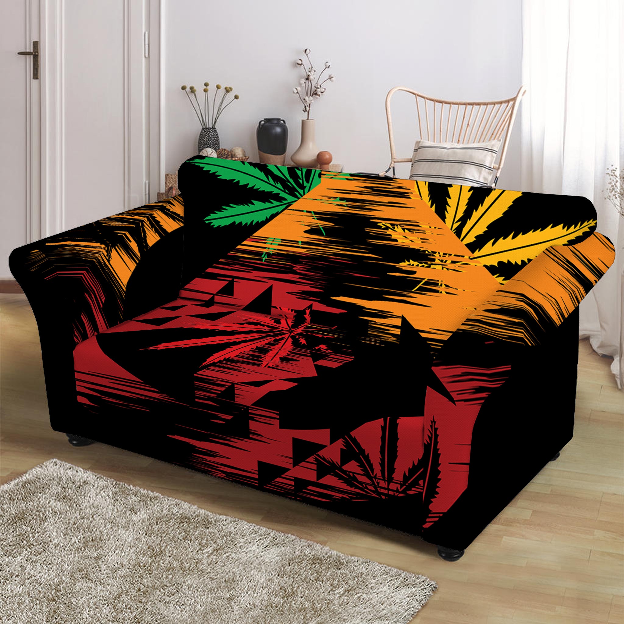 Rasta Peace Sign Print Loveseat Slipcover