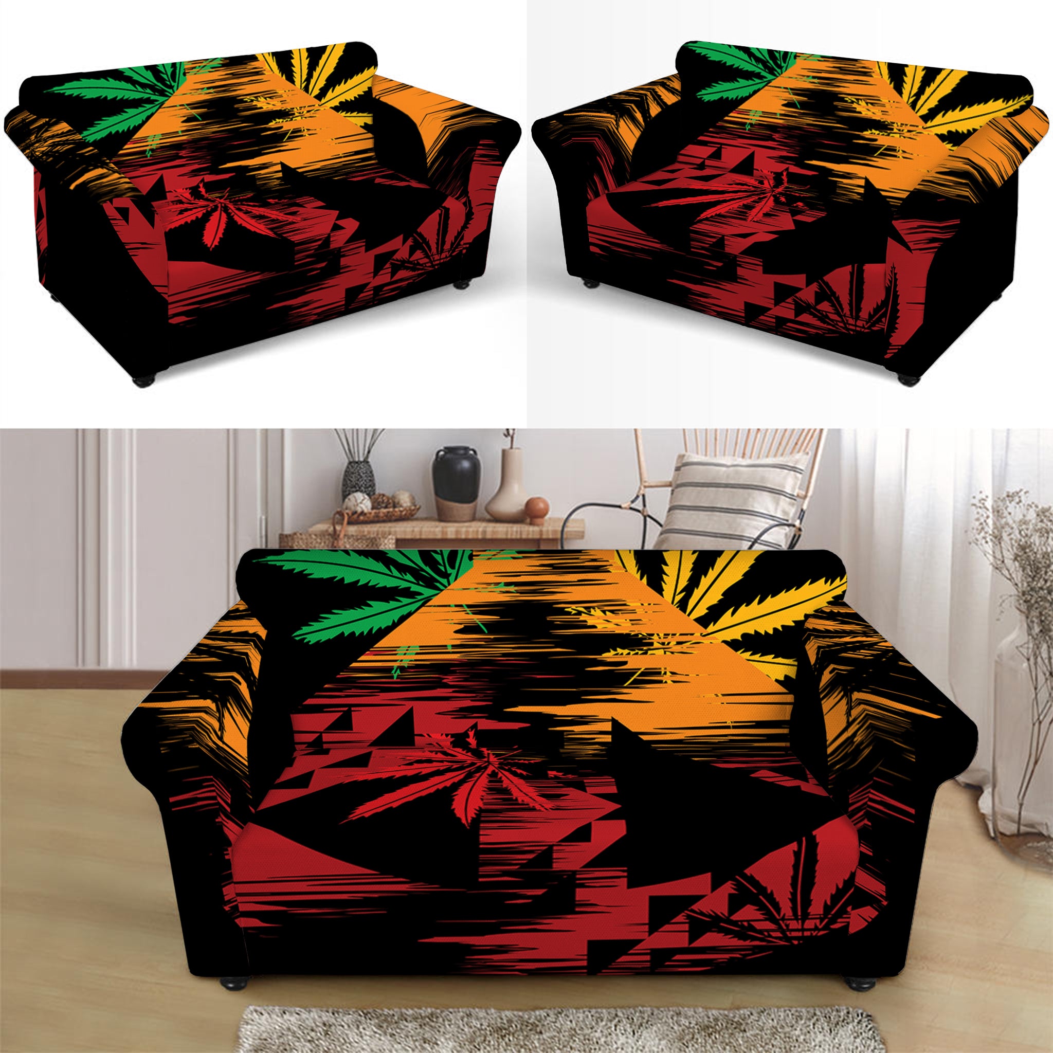 Rasta Peace Sign Print Loveseat Slipcover