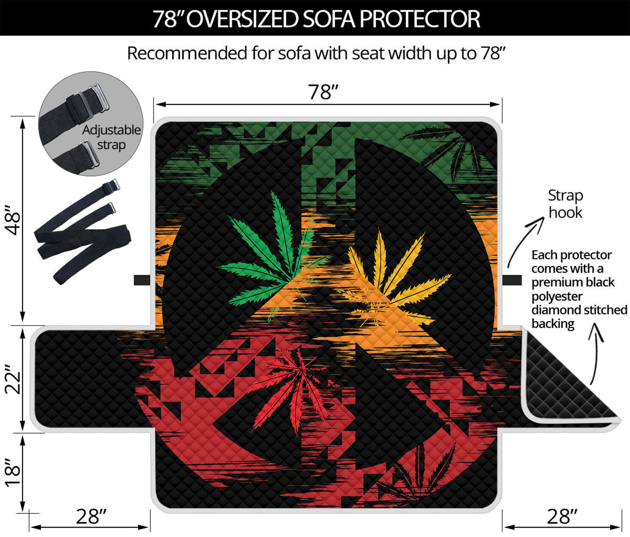 Rasta Peace Sign Print Oversized Sofa Protector