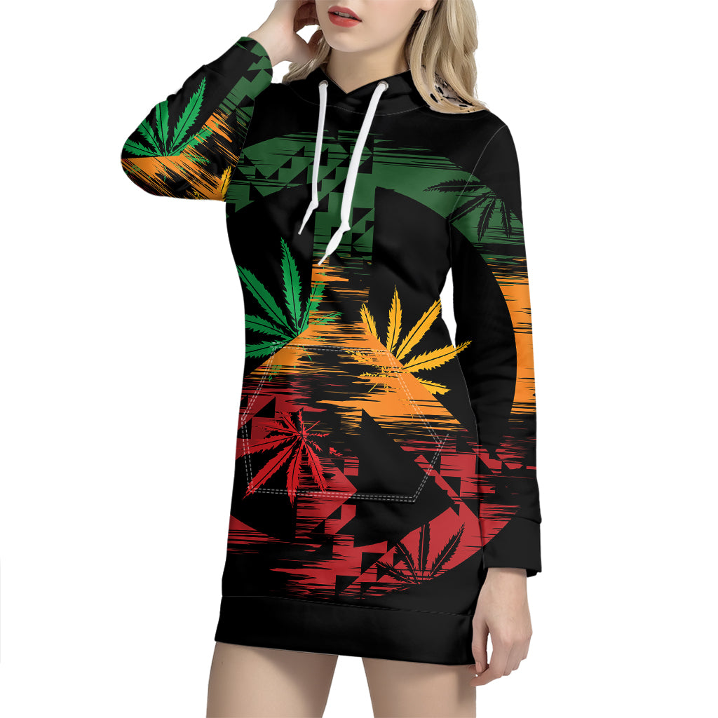 Rasta Peace Sign Print Pullover Hoodie Dress