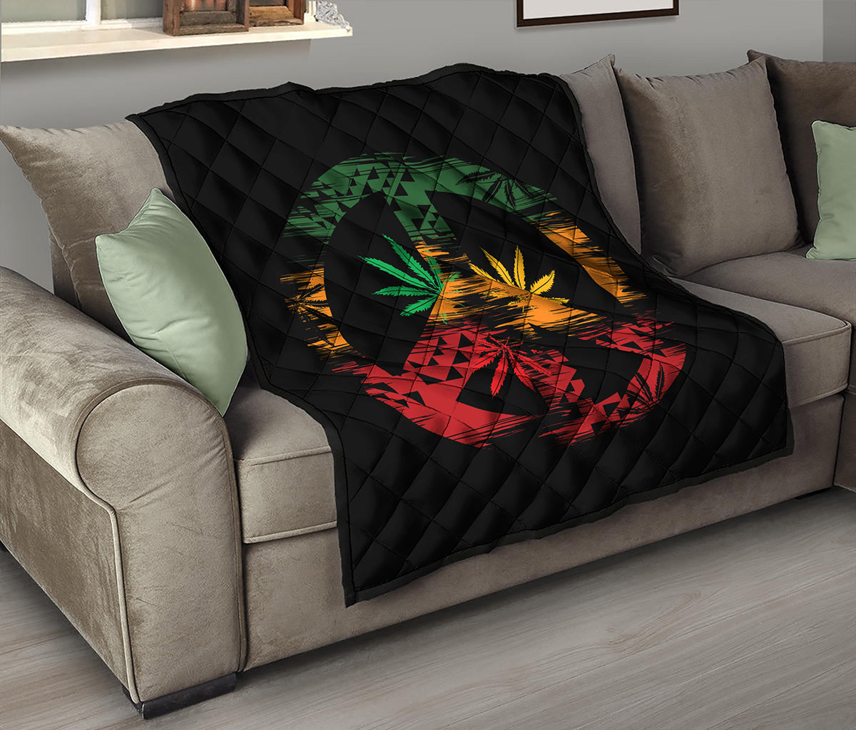 Rasta Peace Sign Print Quilt