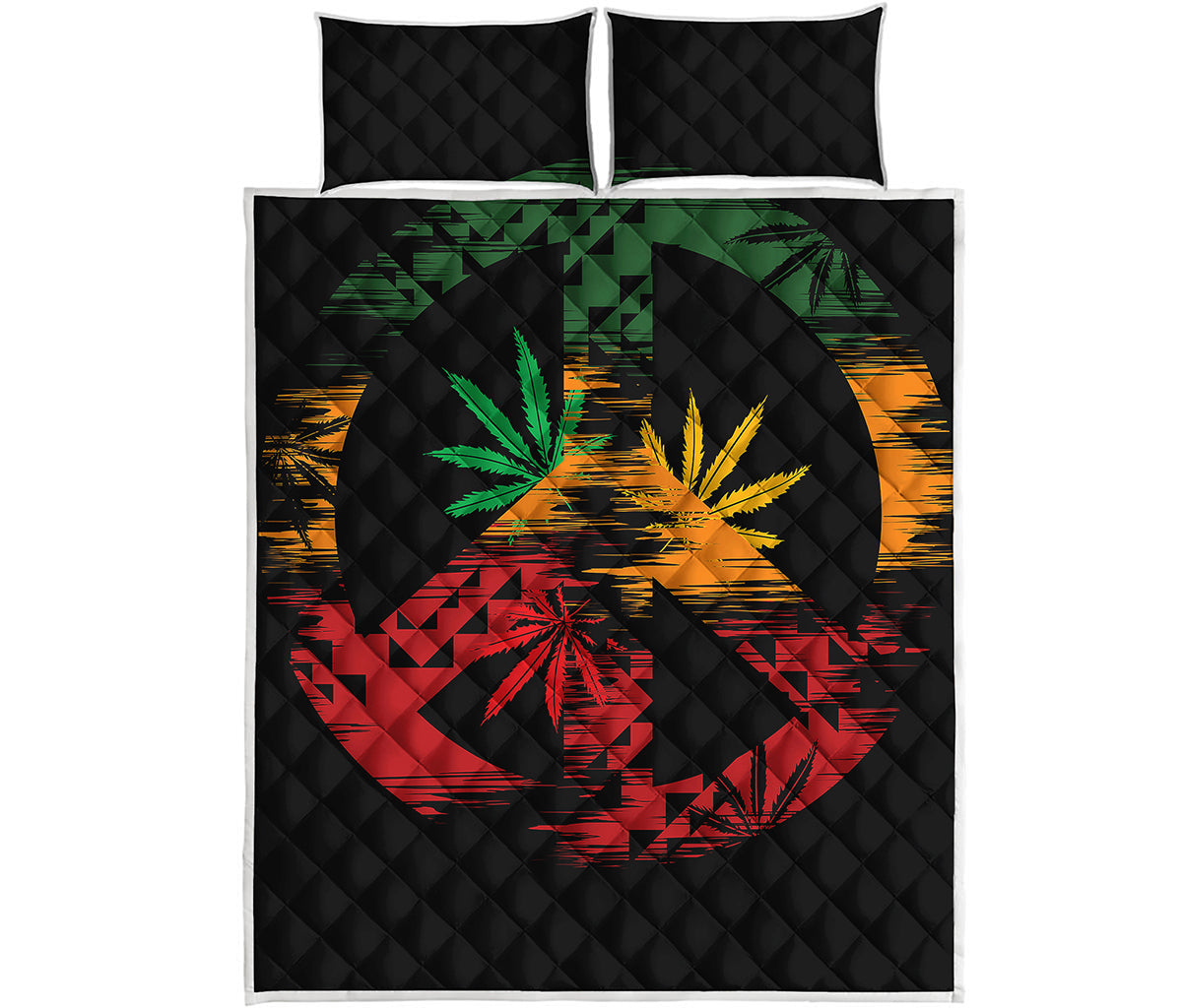 Rasta Peace Sign Print Quilt Bed Set