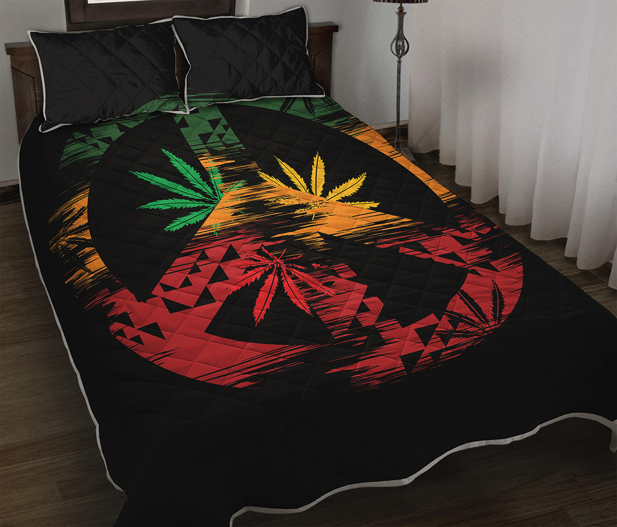 Rasta Peace Sign Print Quilt Bed Set