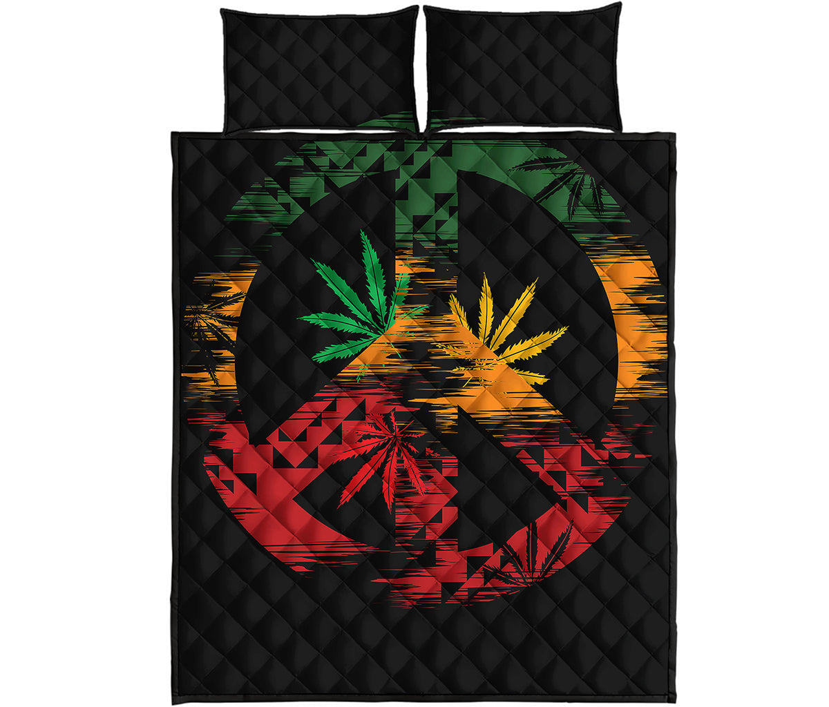 Rasta Peace Sign Print Quilt Bed Set