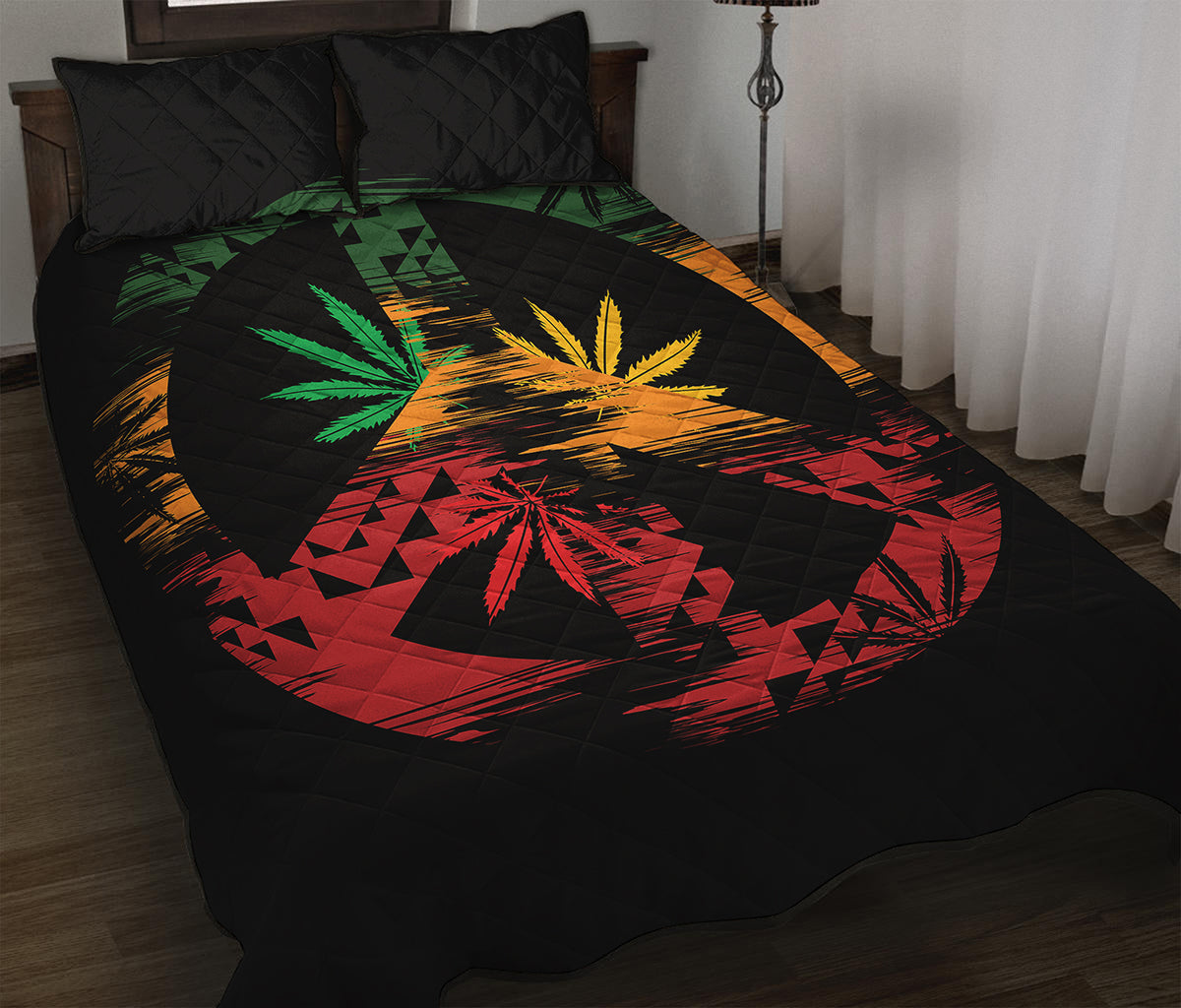 Rasta Peace Sign Print Quilt Bed Set