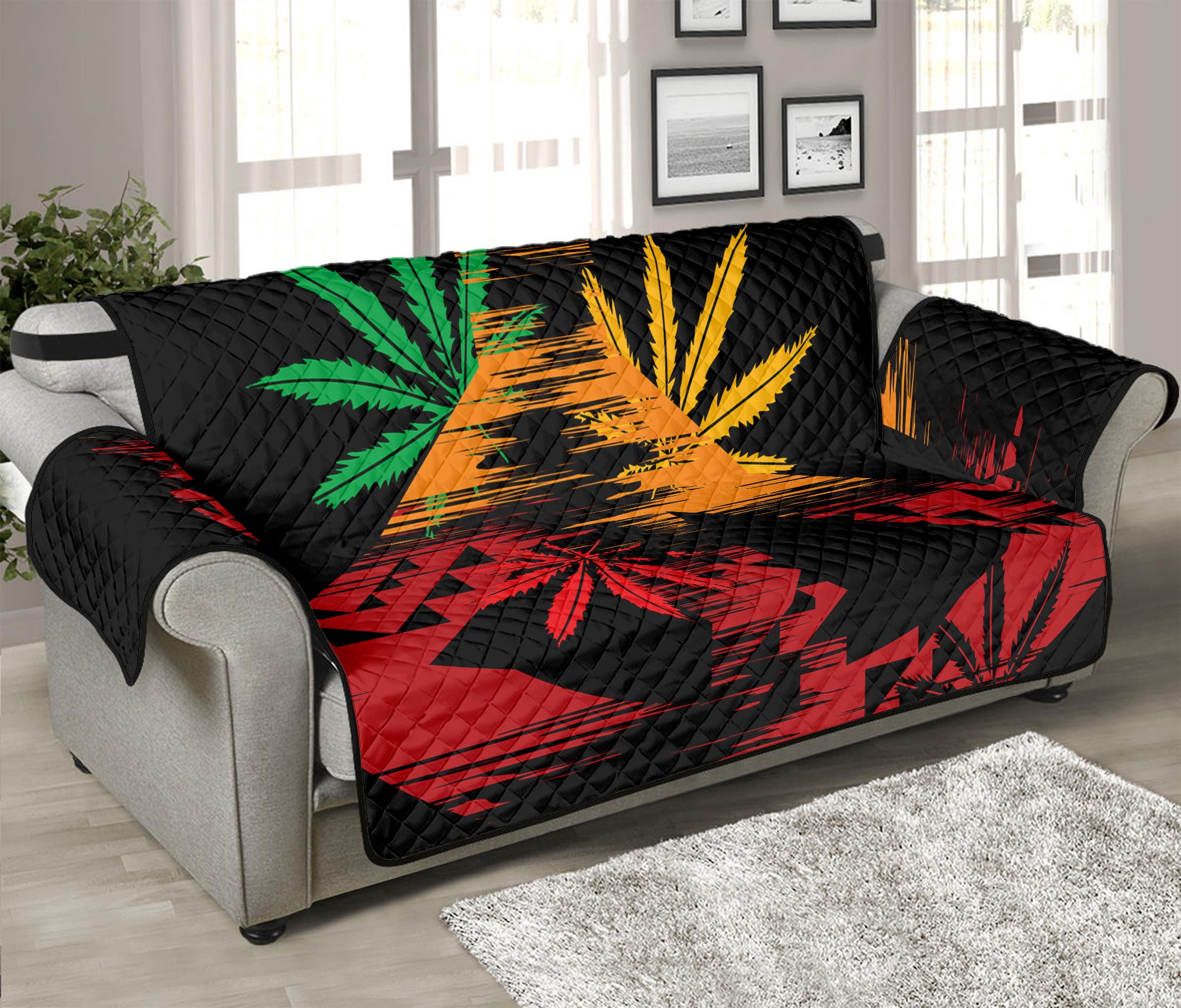 Rasta Peace Sign Print Sofa Protector