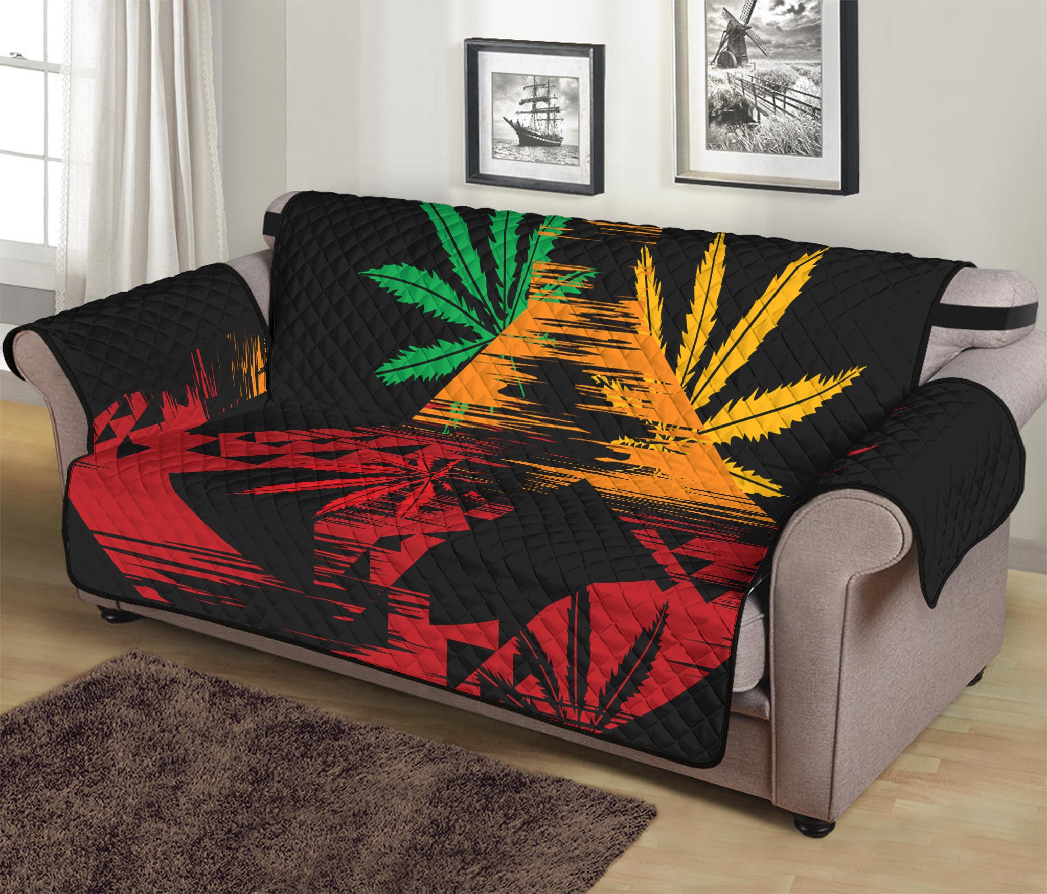 Rasta Peace Sign Print Sofa Protector