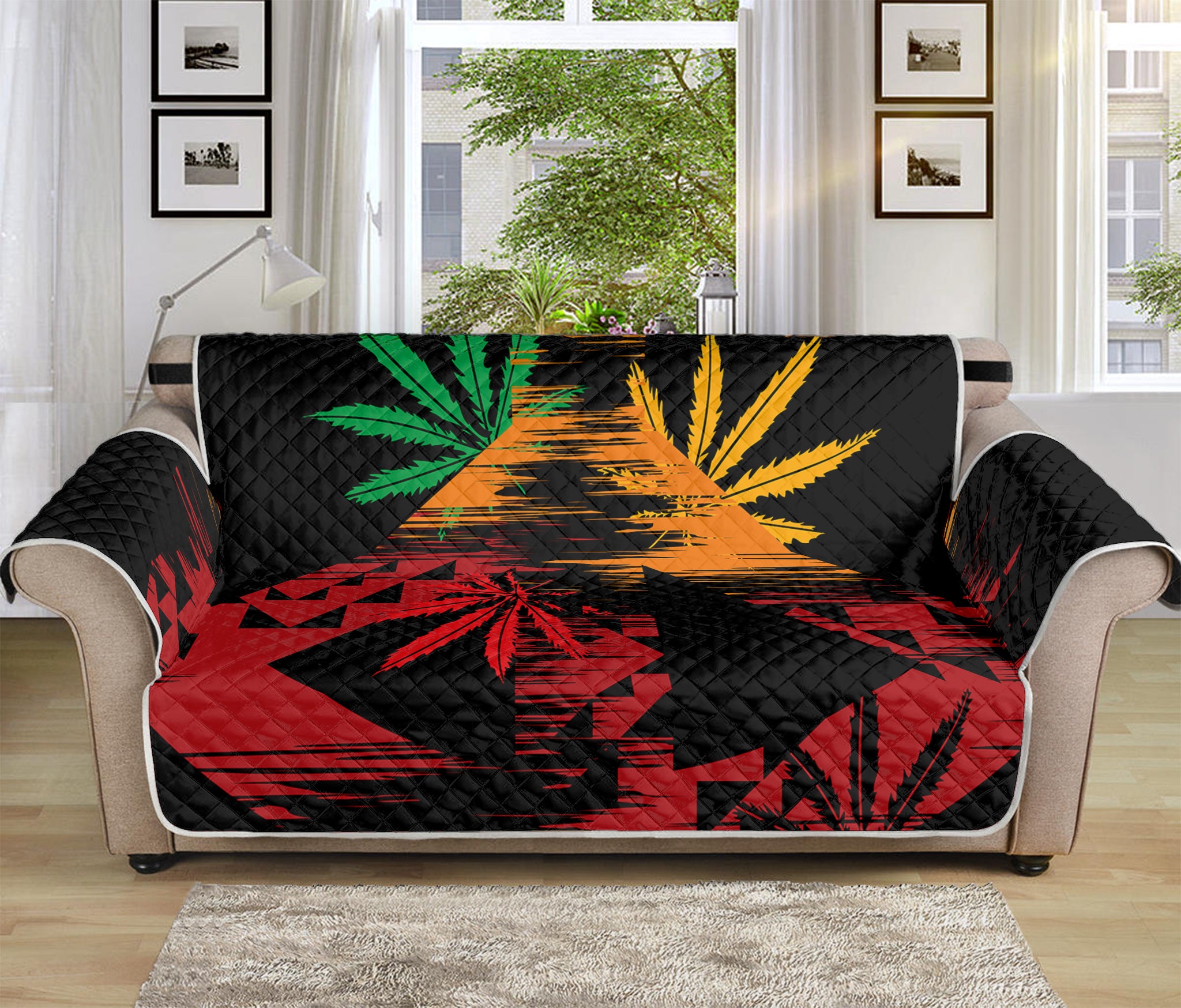 Rasta Peace Sign Print Sofa Protector