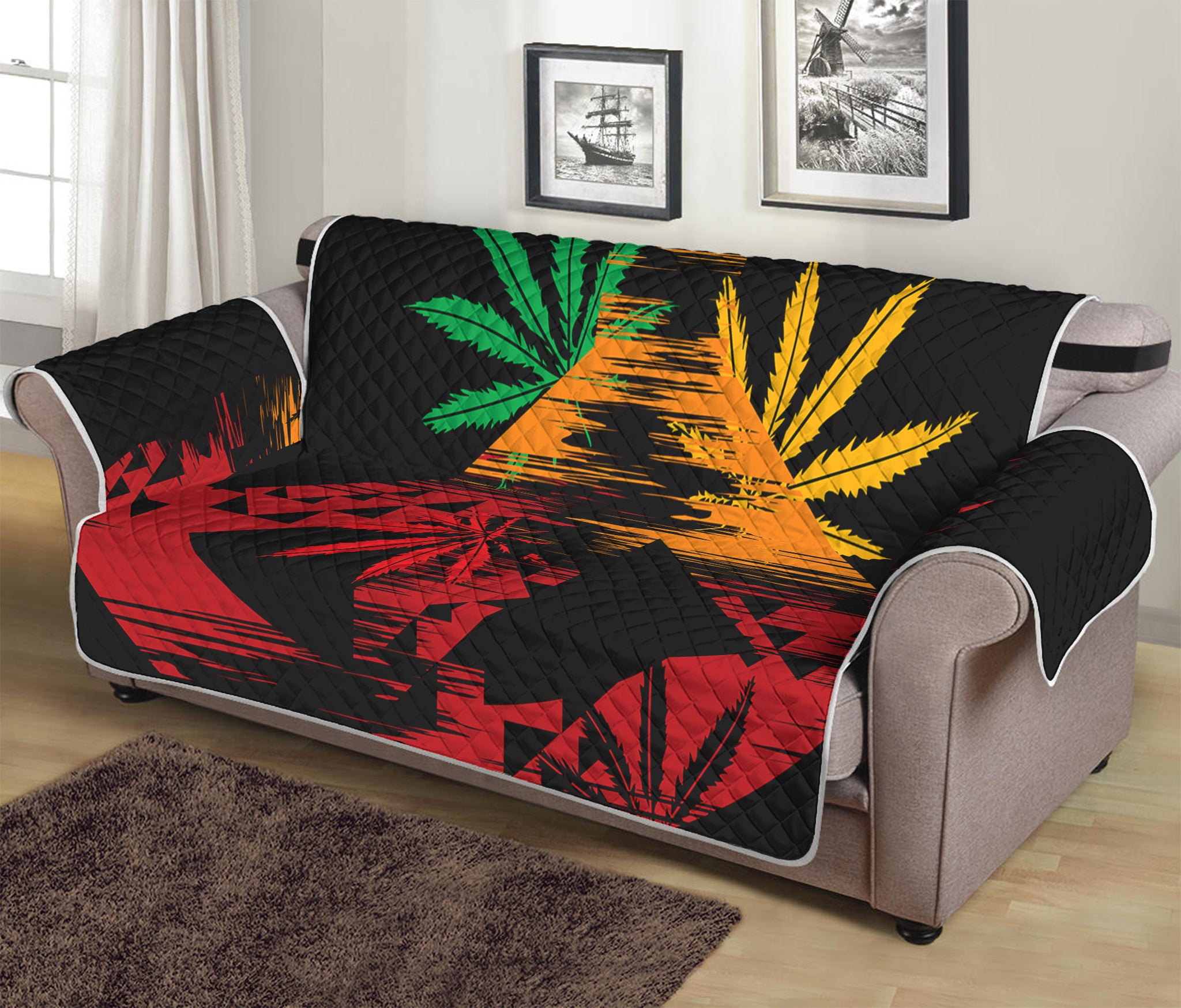 Rasta Peace Sign Print Sofa Protector