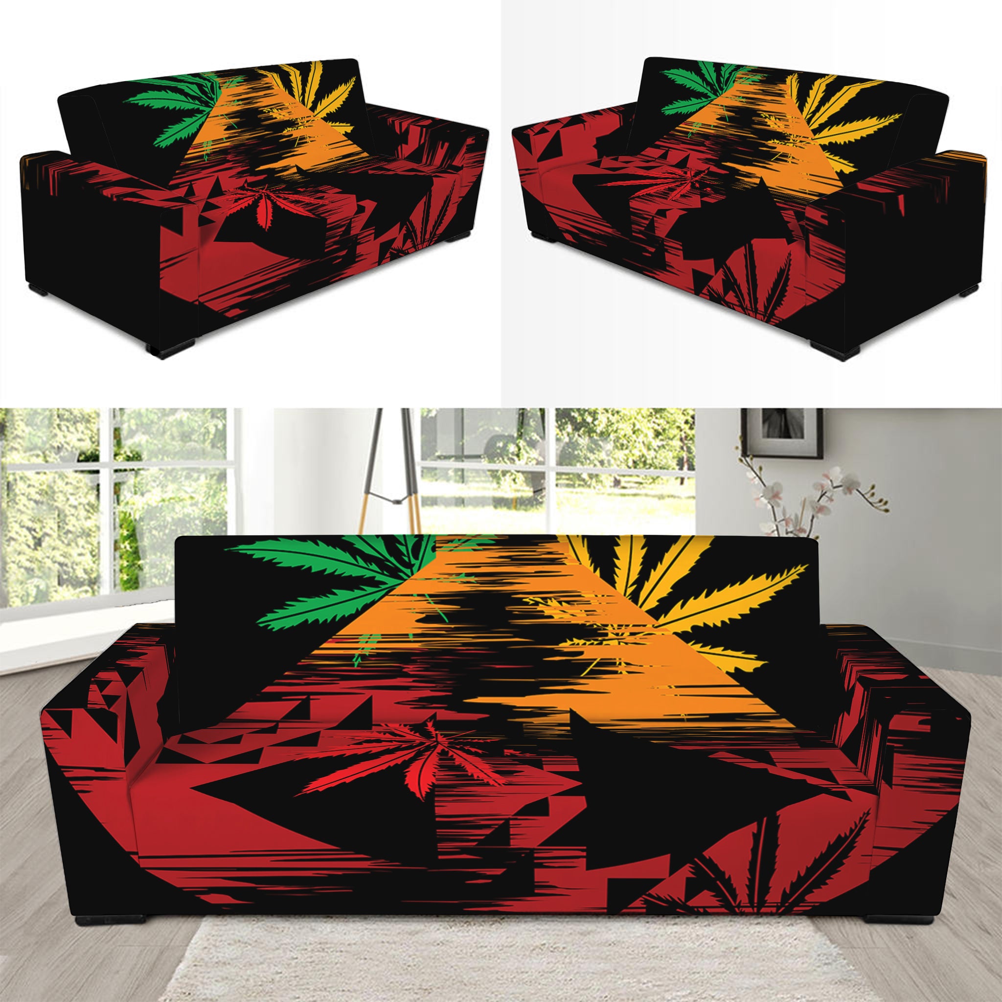 Rasta Peace Sign Print Sofa Slipcover