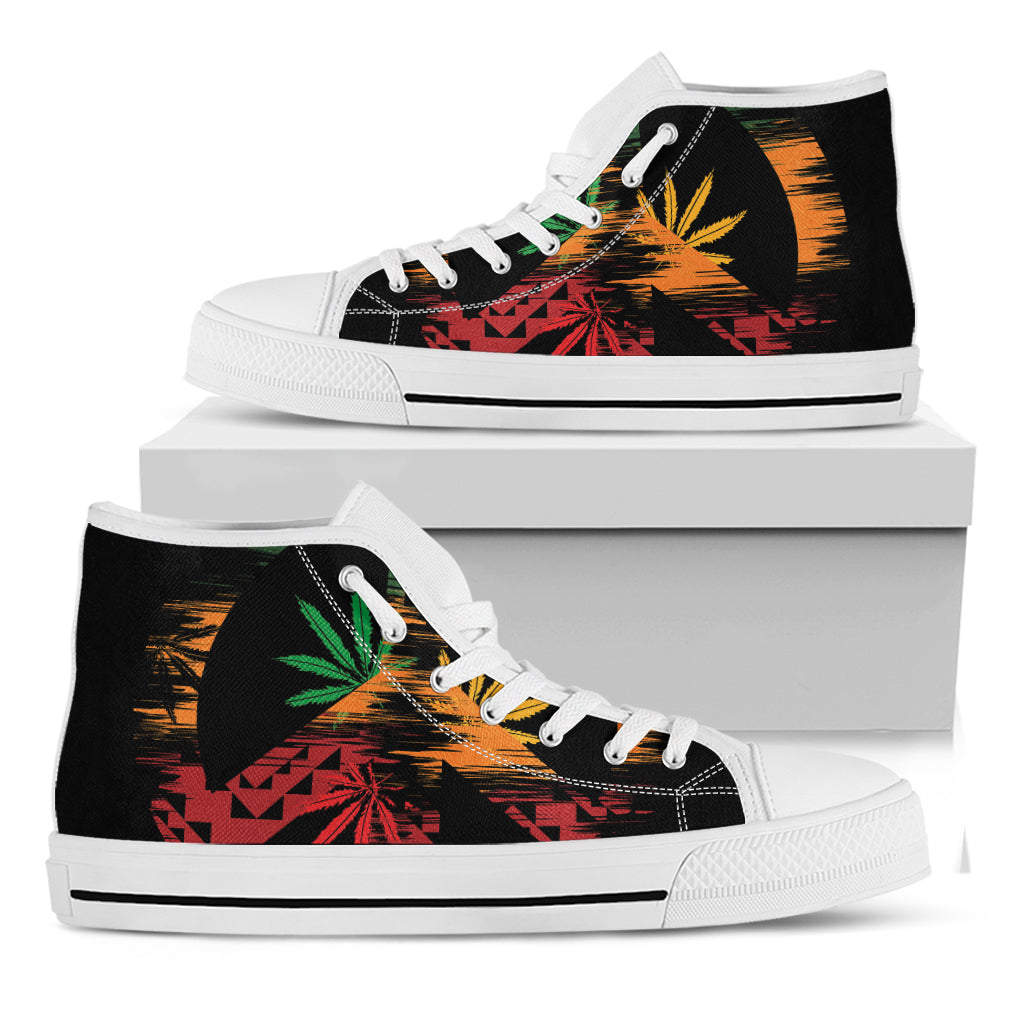 Rasta Peace Sign Print White High Top Sneakers