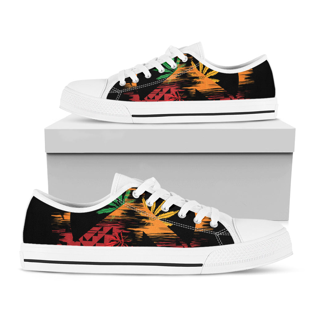 Rasta Peace Sign Print White Low Top Shoes