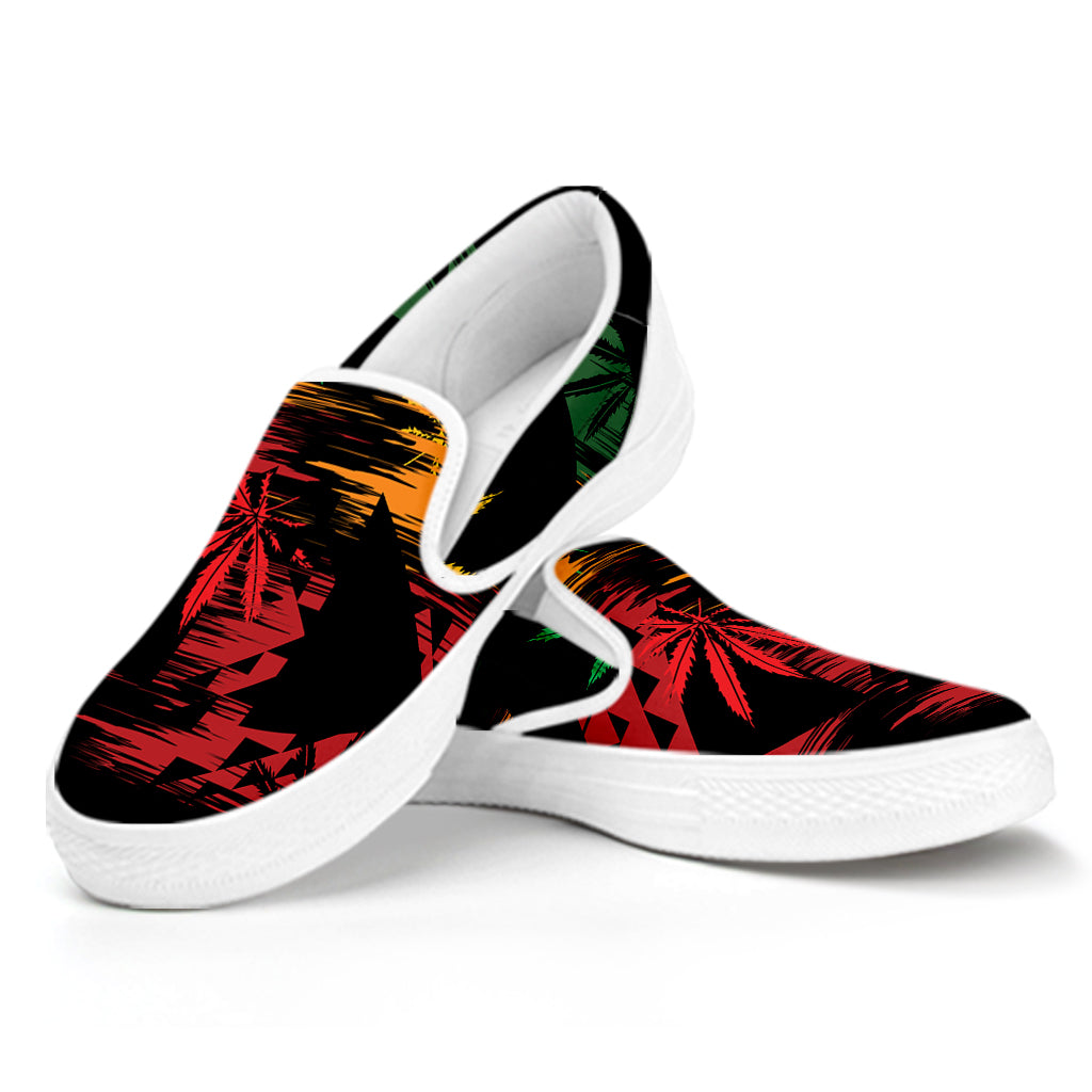 Rasta Peace Sign Print White Slip On Shoes