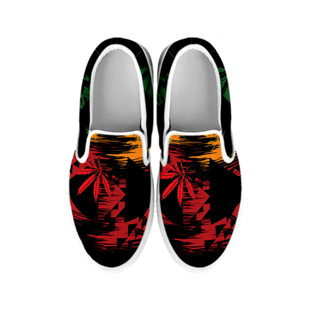 Rasta Peace Sign Print White Slip On Shoes