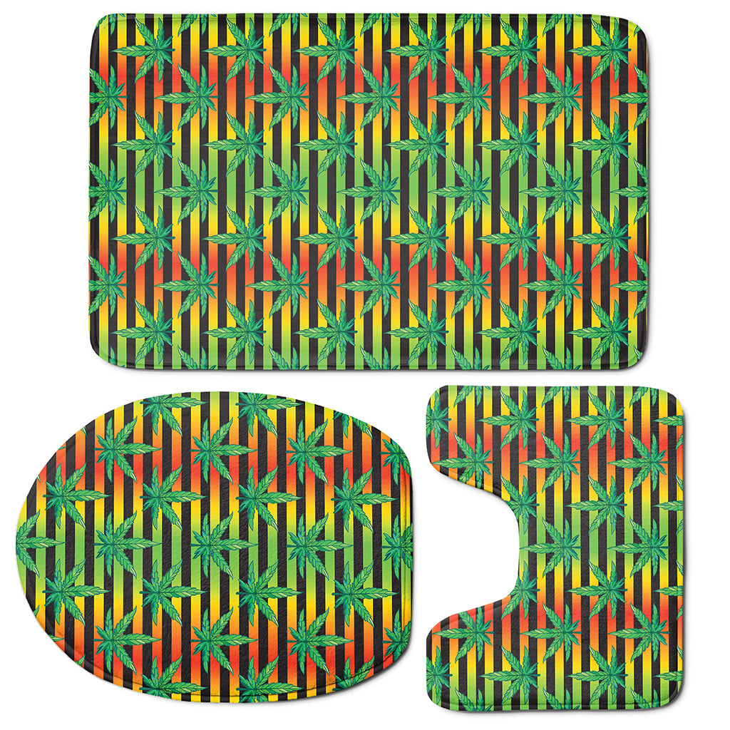 Rasta Striped Pattern Print 3 Piece Bath Mat Set