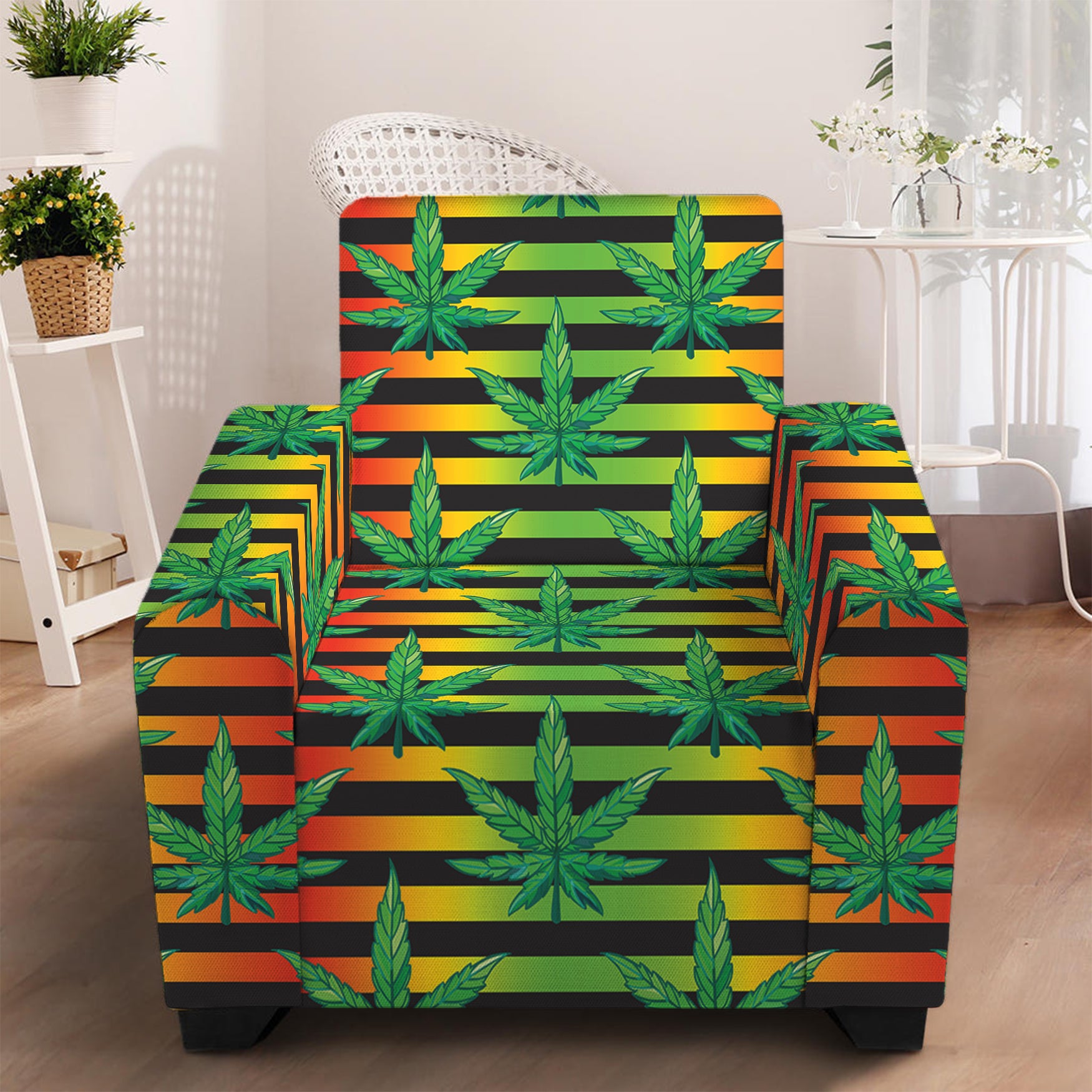 Rasta Striped Pattern Print Armchair Slipcover