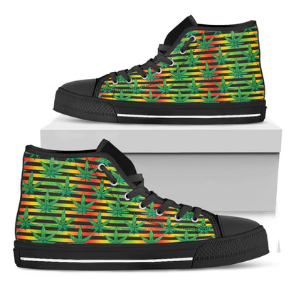 Rasta Striped Pattern Print Black High Top Shoes