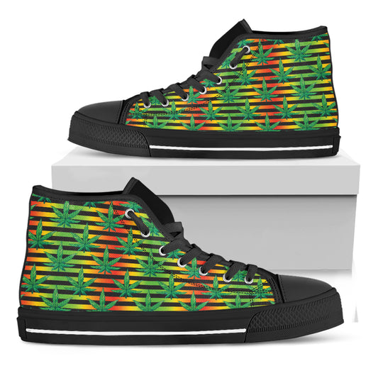 Rasta Striped Pattern Print Black High Top Shoes