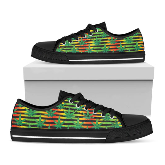 Rasta Striped Pattern Print Black Low Top Shoes