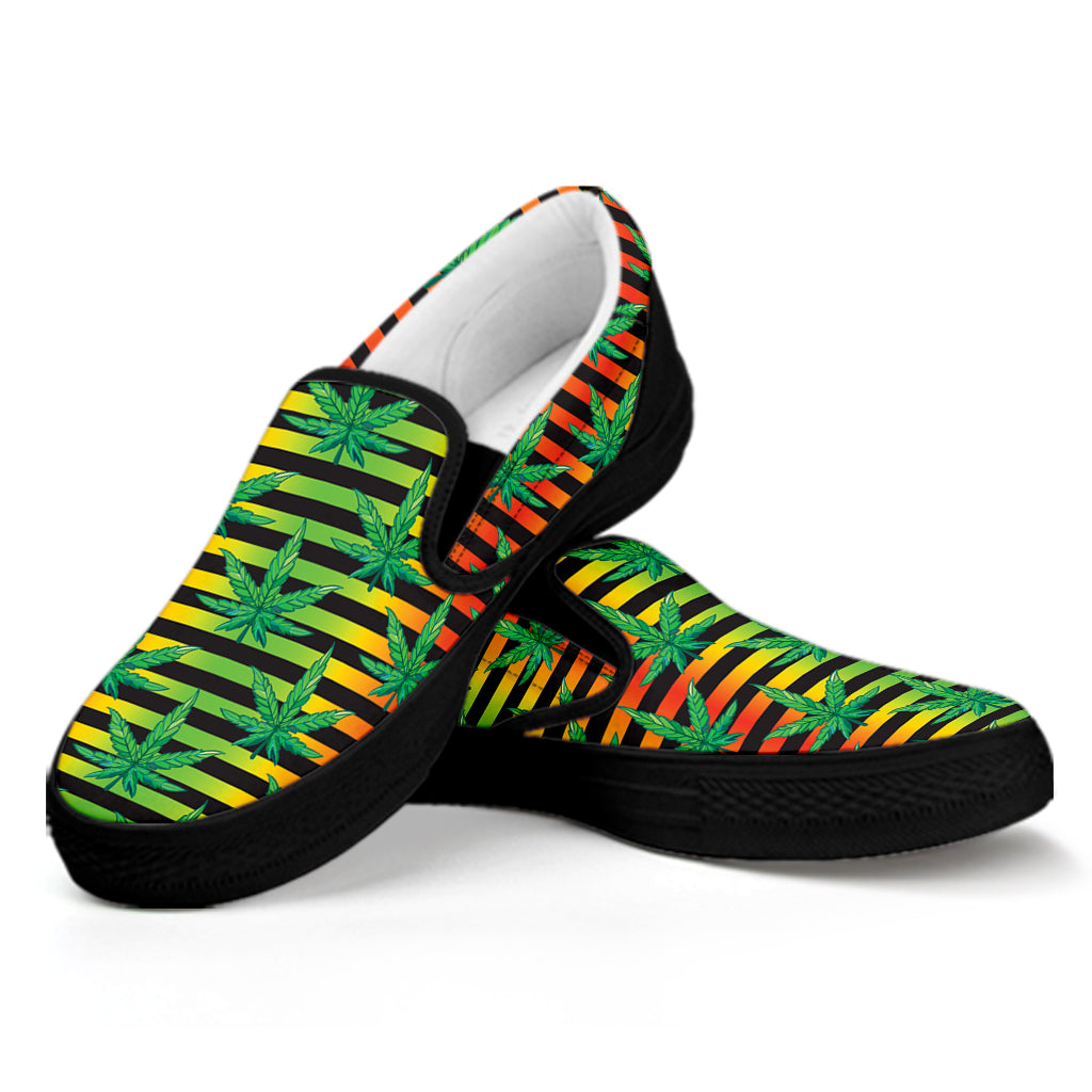 Rasta Striped Pattern Print Black Slip On Shoes