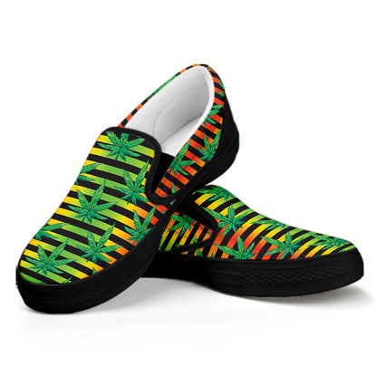Rasta Striped Pattern Print Black Slip On Shoes