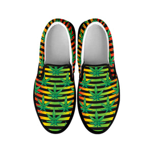 Rasta Striped Pattern Print Black Slip On Shoes