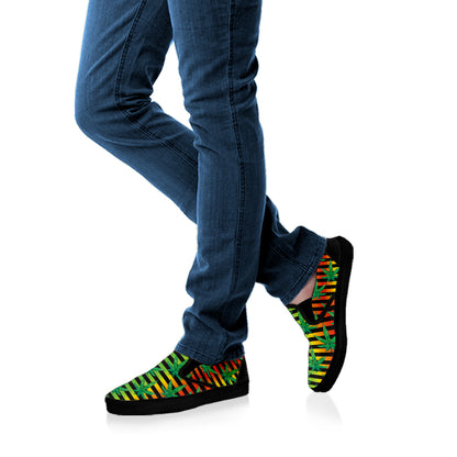 Rasta Striped Pattern Print Black Slip On Shoes