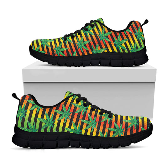 Rasta Striped Pattern Print Black Sneakers