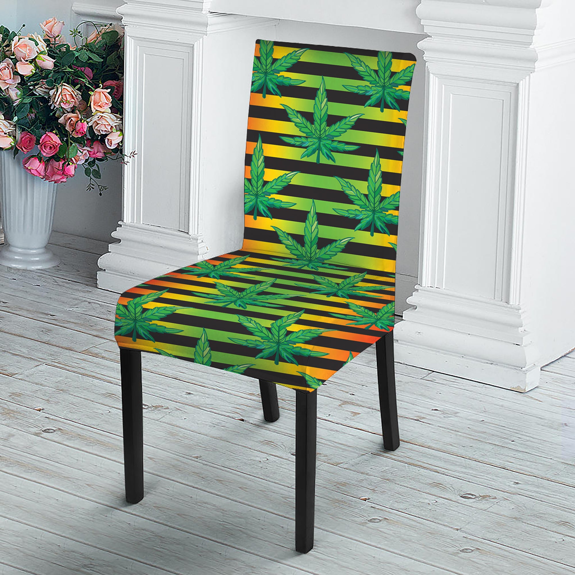 Rasta Striped Pattern Print Dining Chair Slipcover