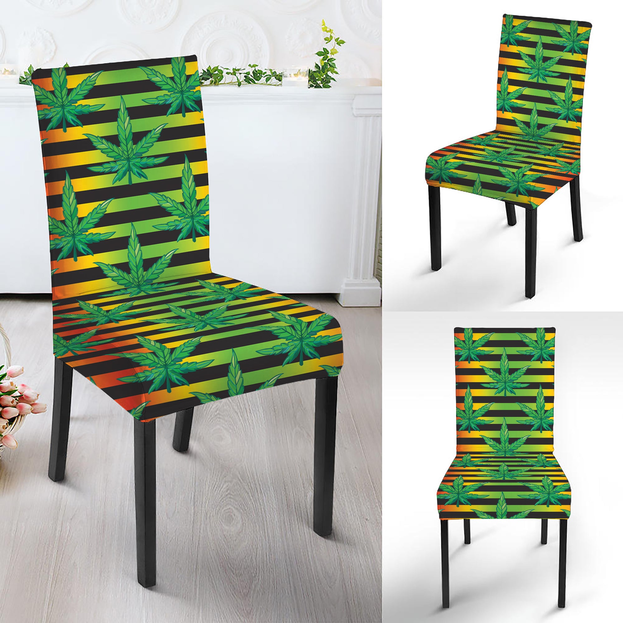 Rasta Striped Pattern Print Dining Chair Slipcover