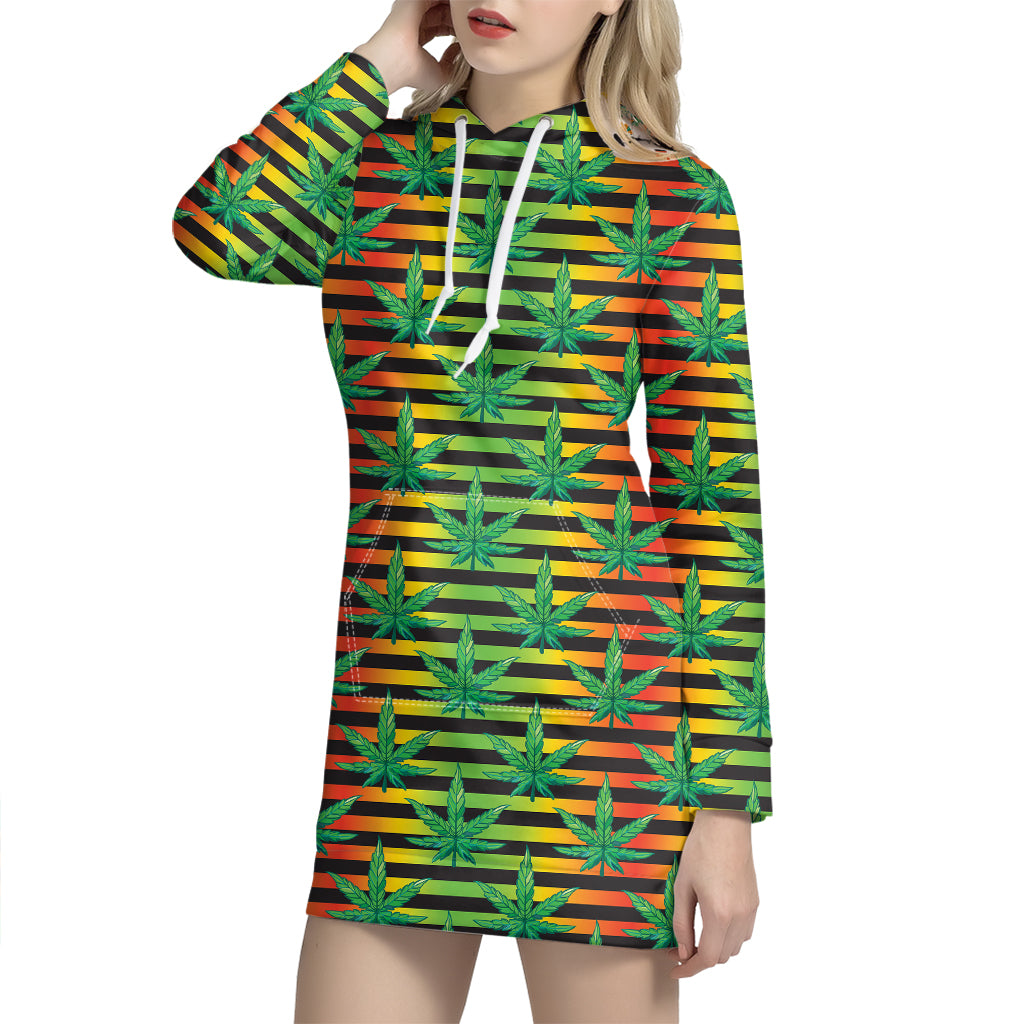Rasta Striped Pattern Print Hoodie Dress