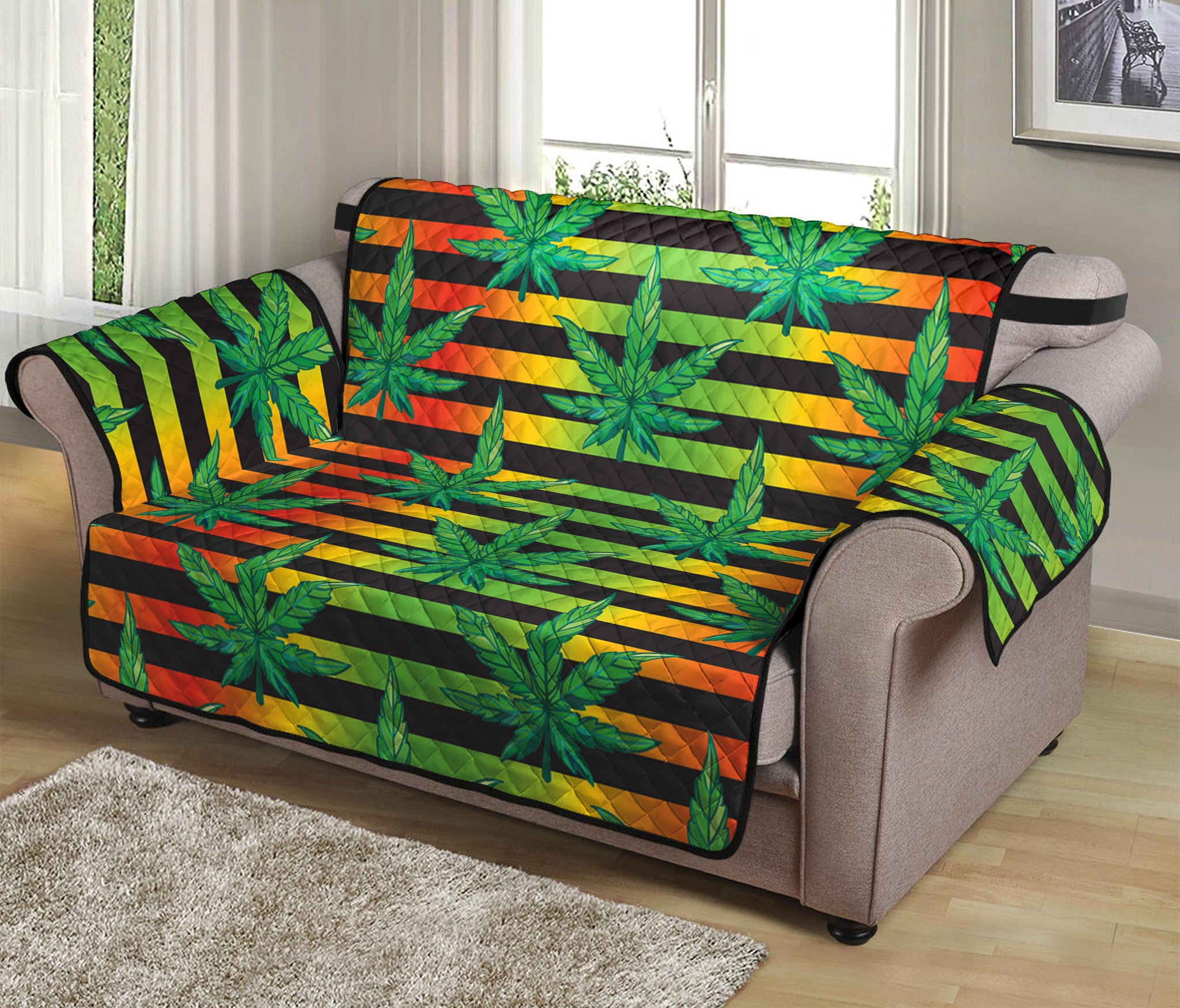 Rasta Striped Pattern Print Loveseat Protector