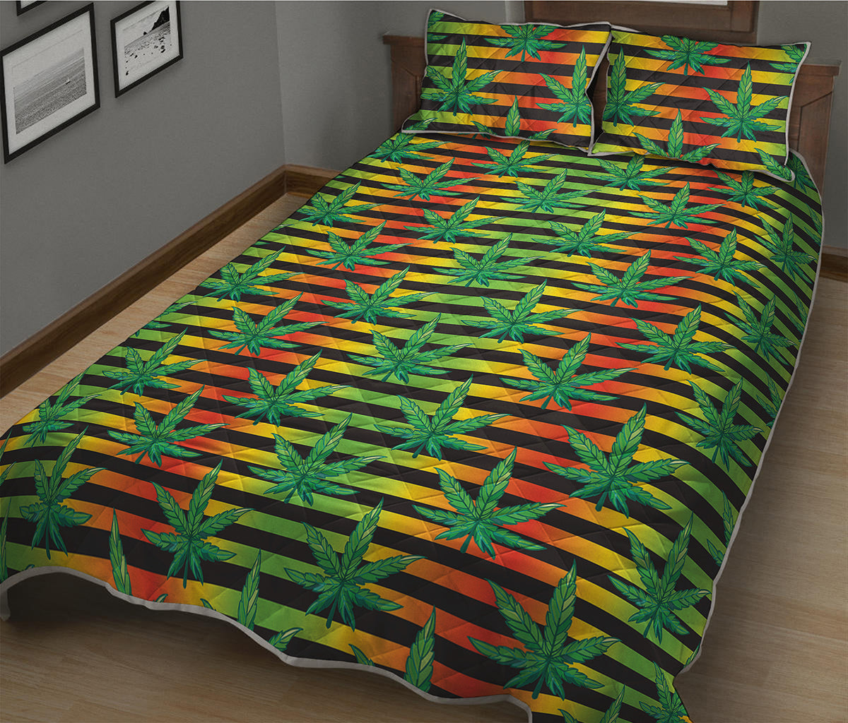 Rasta Striped Pattern Print Quilt Bed Set