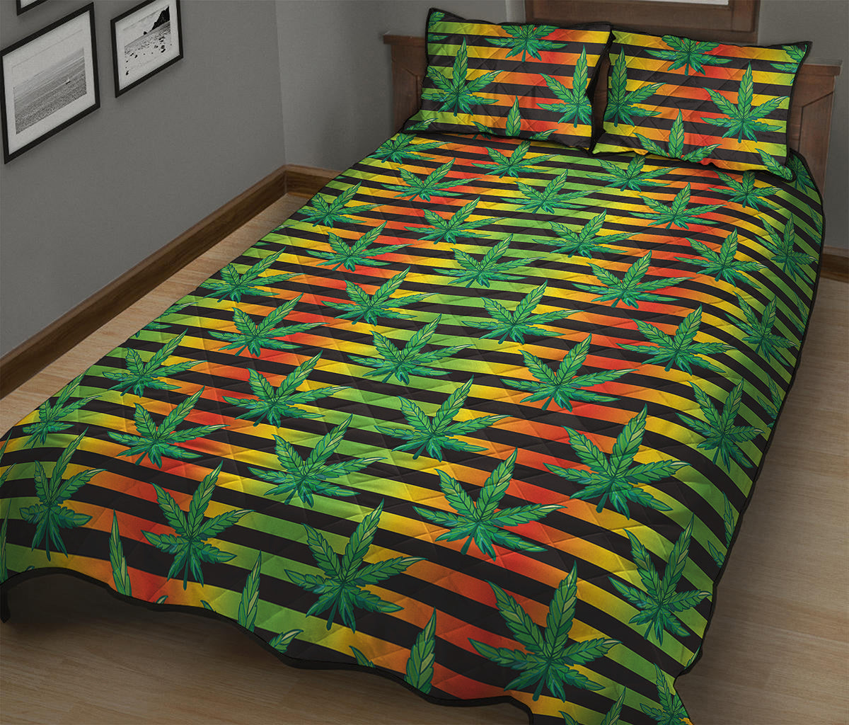 Rasta Striped Pattern Print Quilt Bed Set