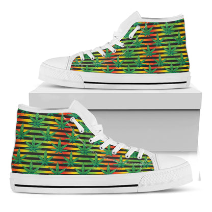 Rasta Striped Pattern Print White High Top Shoes