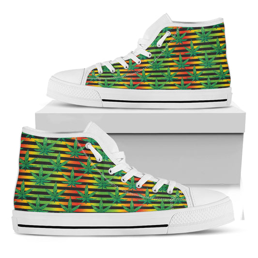 Rasta Striped Pattern Print White High Top Shoes