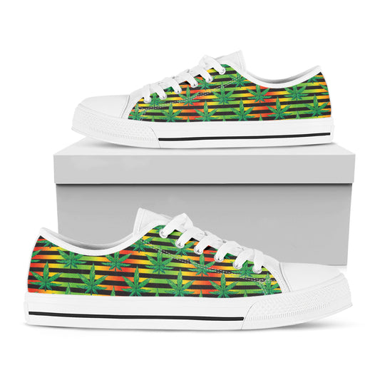 Rasta Striped Pattern Print White Low Top Shoes