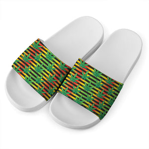 Rasta Striped Pattern Print White Slide Sandals