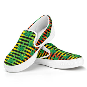Rasta Striped Pattern Print White Slip On Shoes