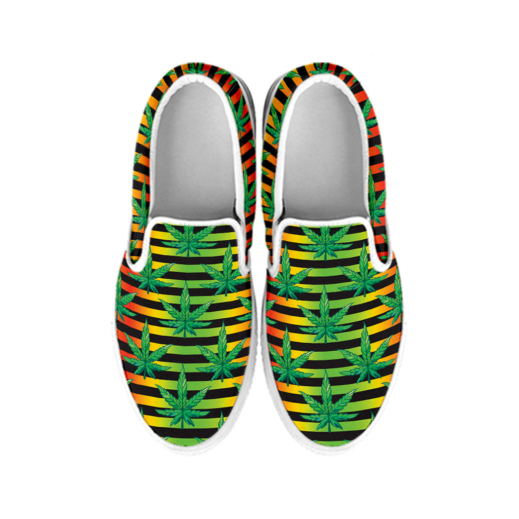 Rasta Striped Pattern Print White Slip On Shoes