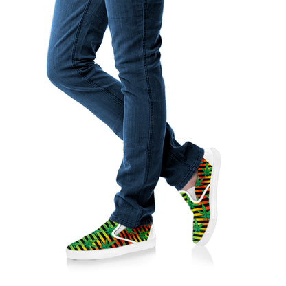 Rasta Striped Pattern Print White Slip On Shoes