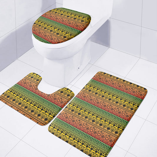 Rasta Tribal Pattern Print 3 Piece Bath Mat Set