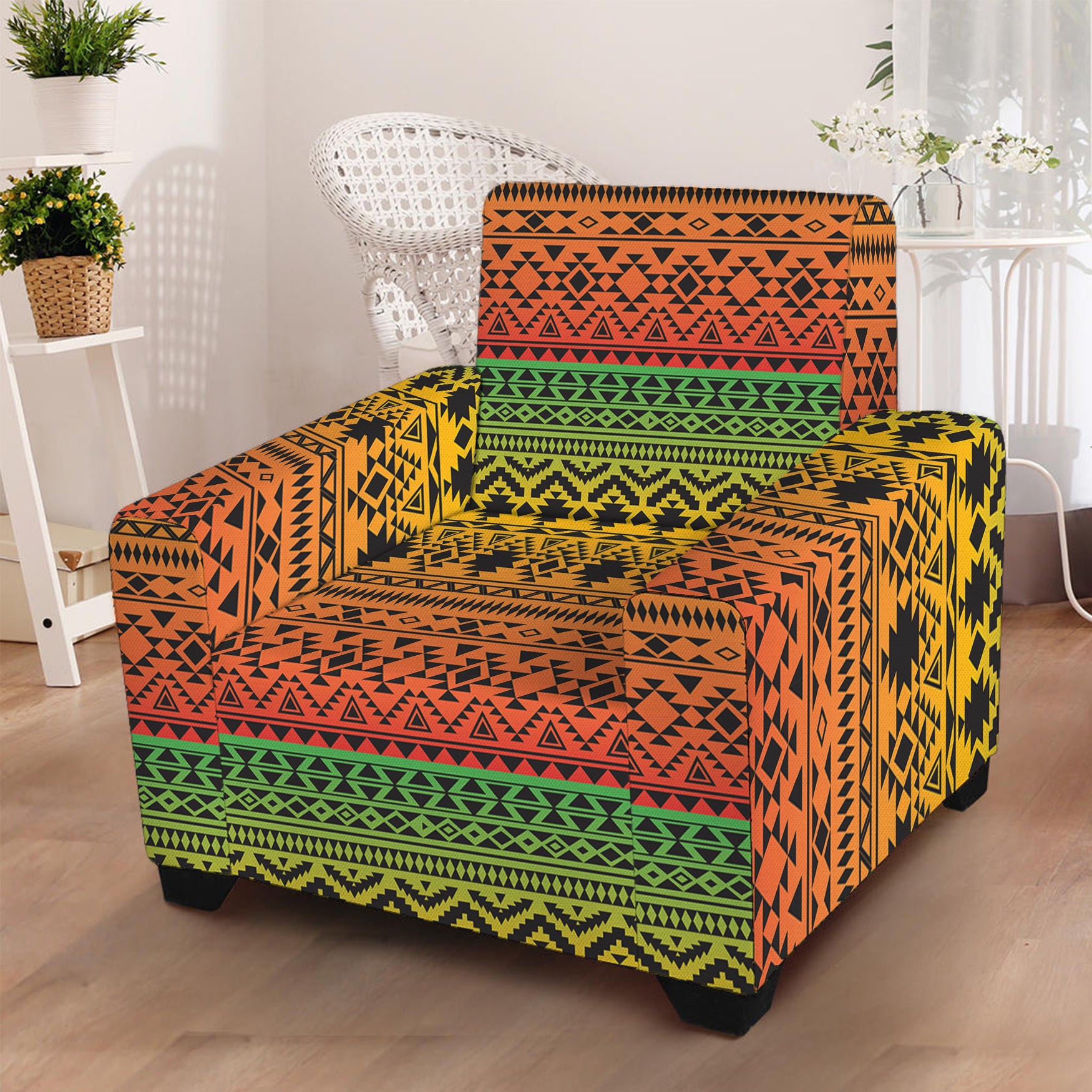 Rasta Tribal Pattern Print Armchair Slipcover