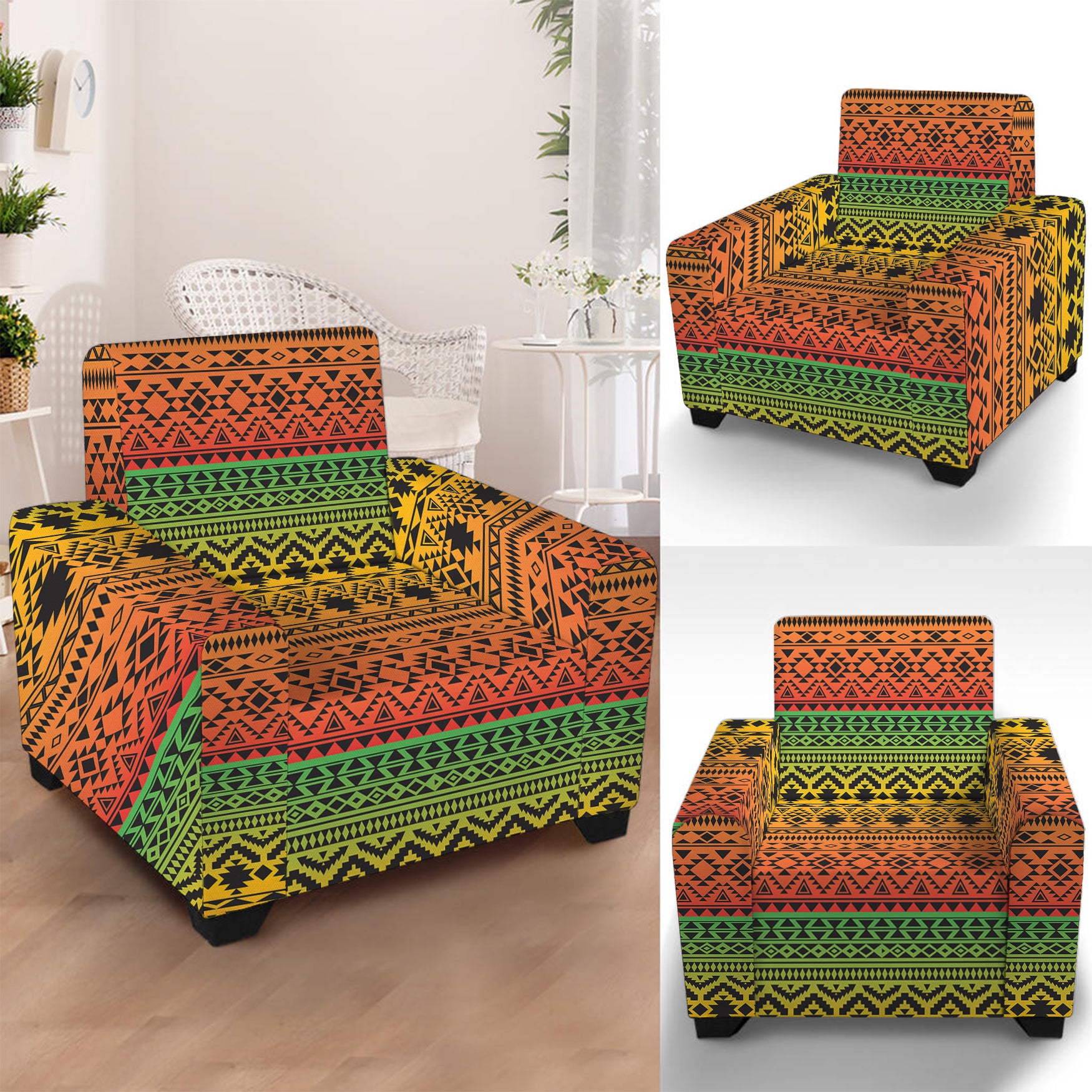 Rasta Tribal Pattern Print Armchair Slipcover