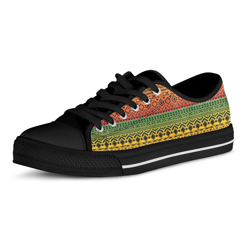 Rasta Tribal Pattern Print Black Low Top Shoes