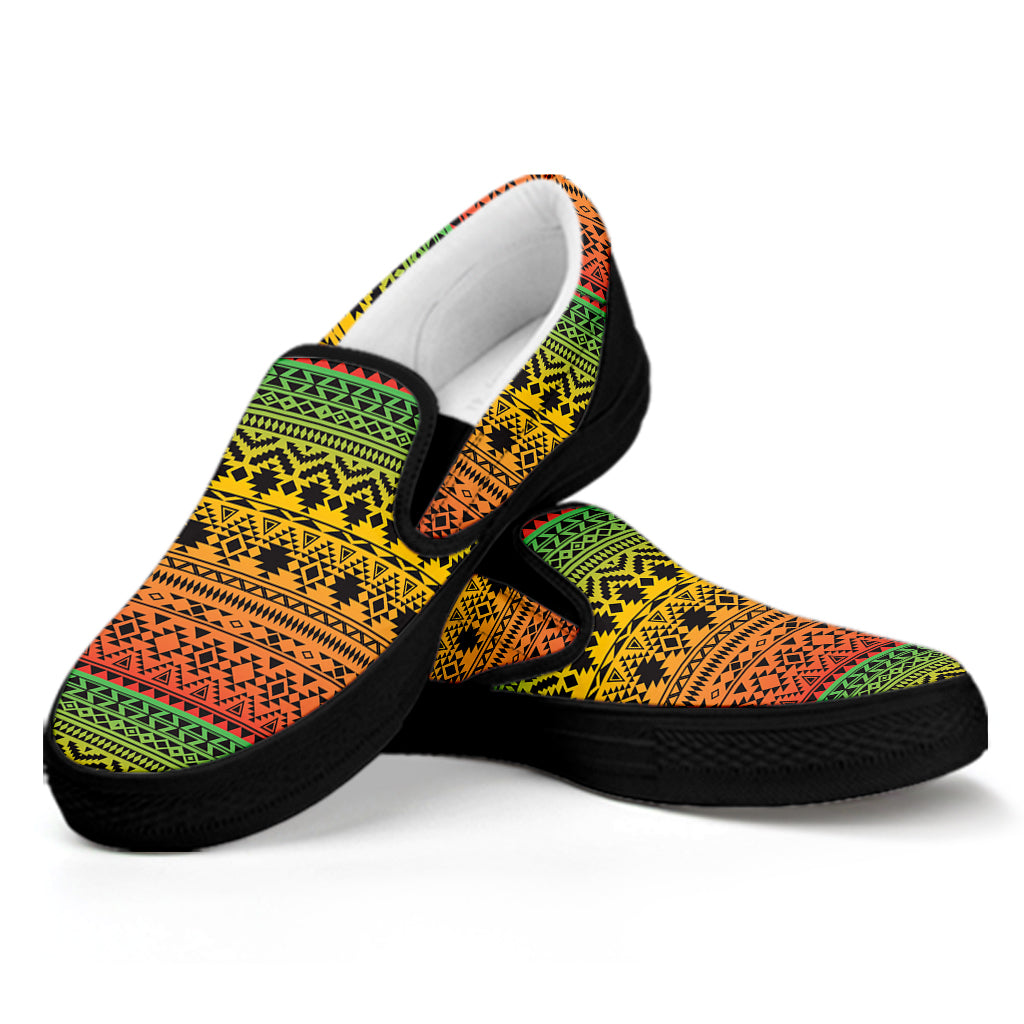 Rasta Tribal Pattern Print Black Slip On Shoes