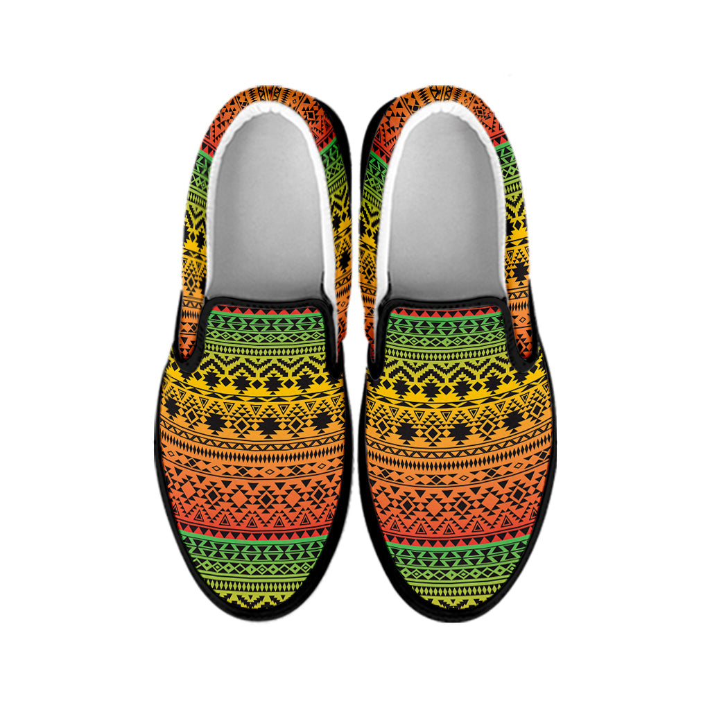 Rasta Tribal Pattern Print Black Slip On Shoes