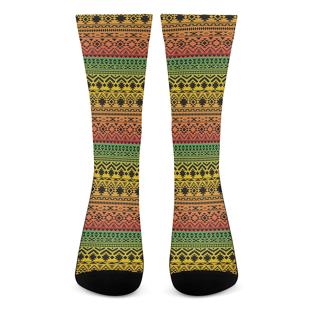 Rasta Tribal Pattern Print Crew Socks