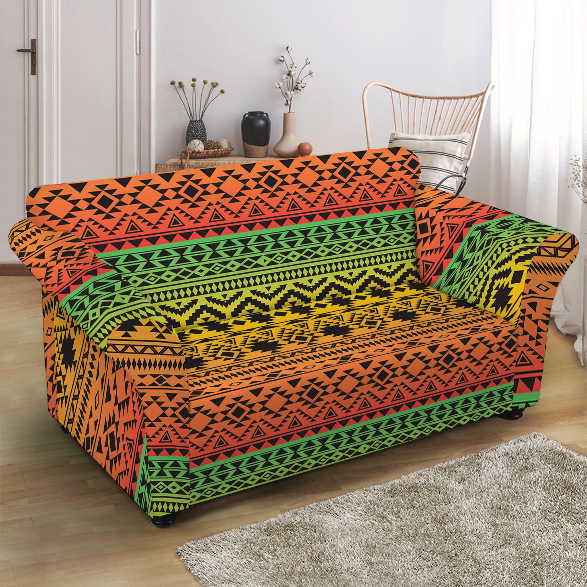 Rasta Tribal Pattern Print Loveseat Slipcover