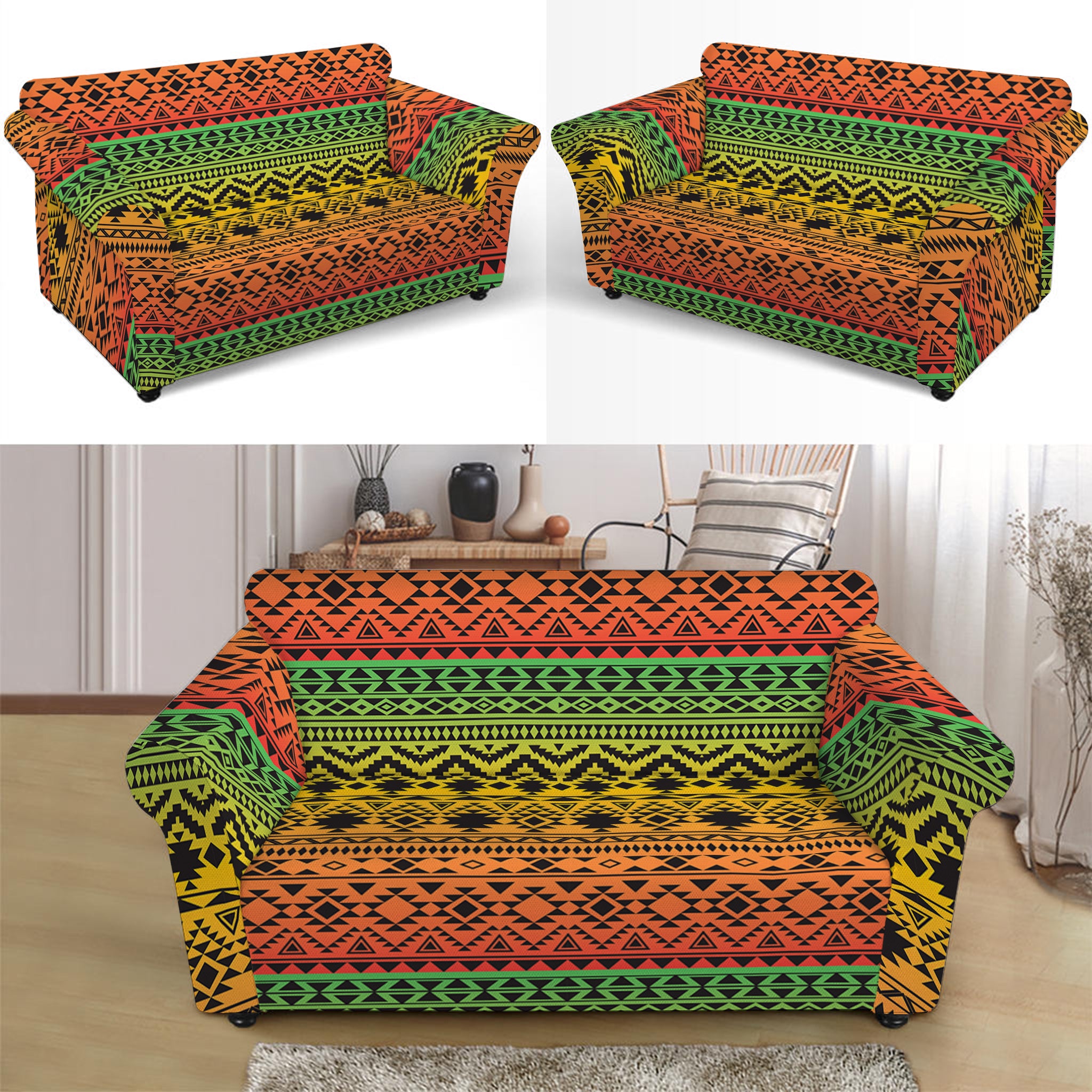 Rasta Tribal Pattern Print Loveseat Slipcover